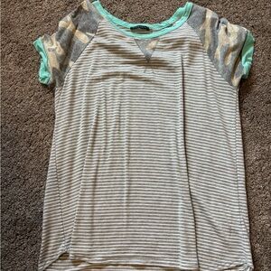 Staccato Teal and Gray Striped Top